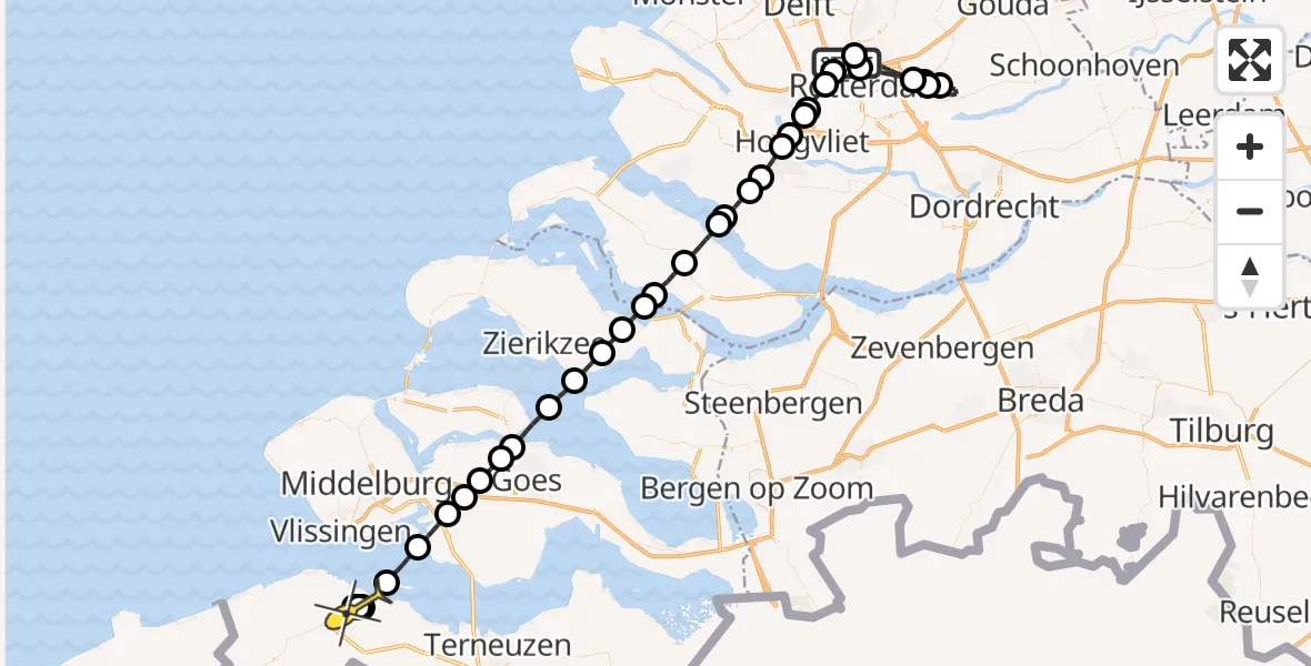 Routekaart van de vlucht: Lifeliner 2 naar IJzendijke