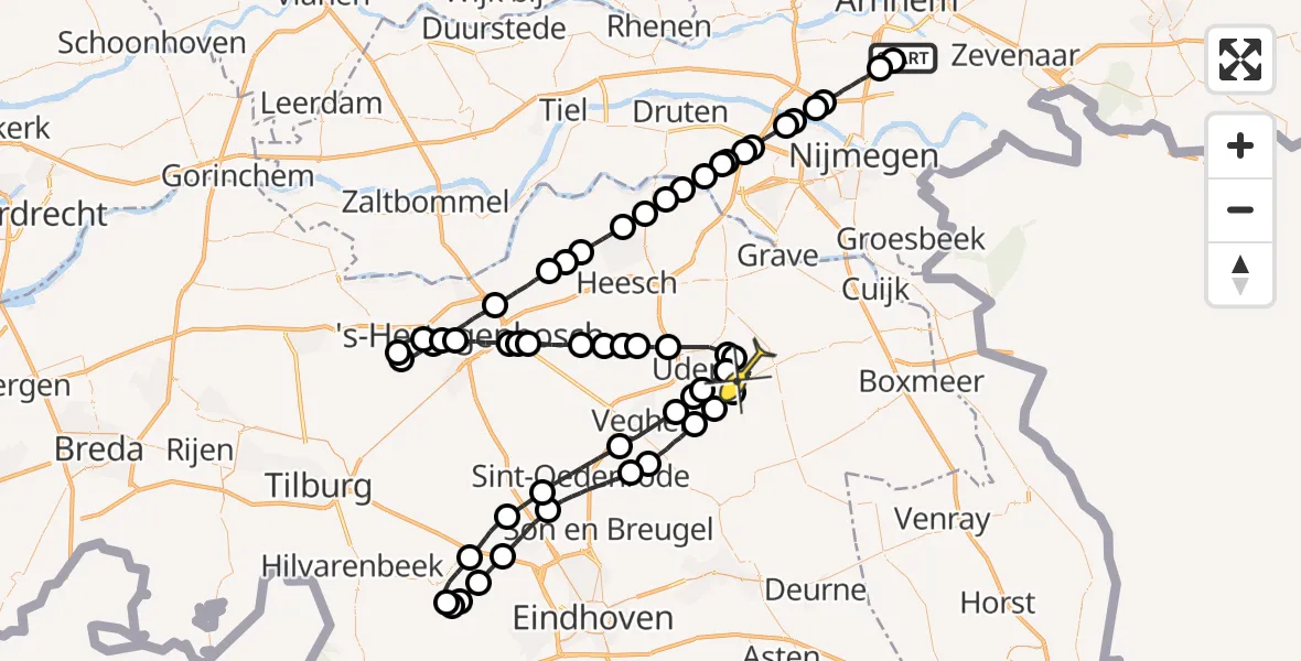 Routekaart van de vlucht: Lifeliner 3 naar Vliegbasis Volkel