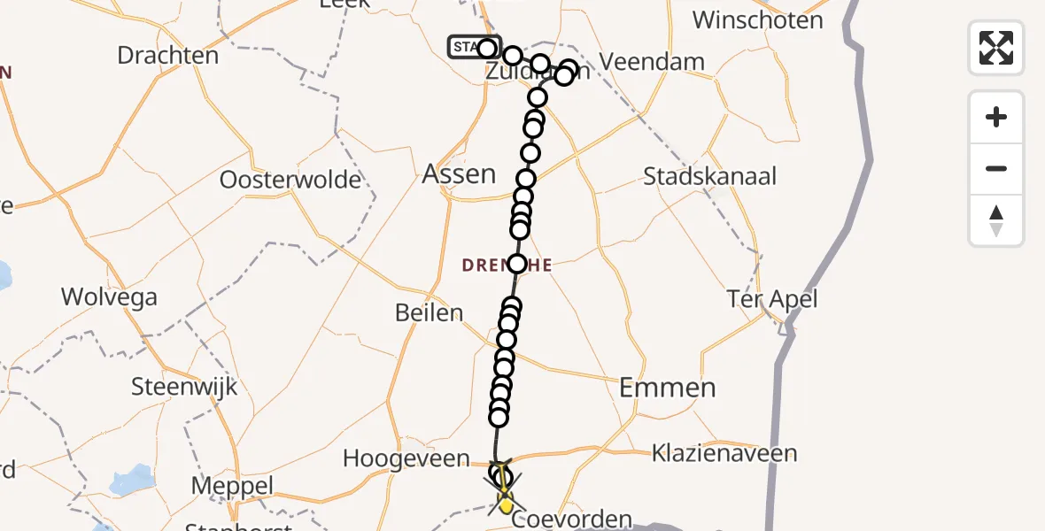 Routekaart van de vlucht: Lifeliner 4 naar Nieuwlande Coevorden