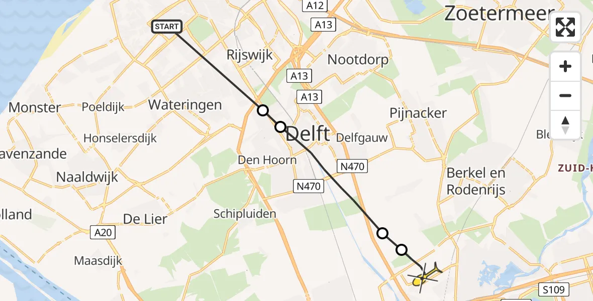 Routekaart van de vlucht: Lifeliner 1 naar Rotterdam The Hague Airport