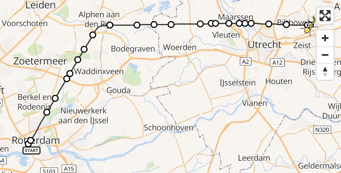 Routekaart van de vlucht: Lifeliner 1 naar Huis ter Heide