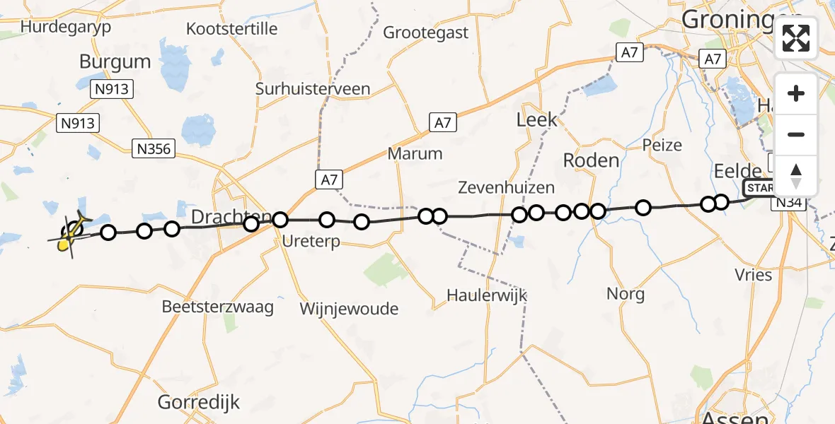 Routekaart van de vlucht: Lifeliner 4 naar De Veenhoop