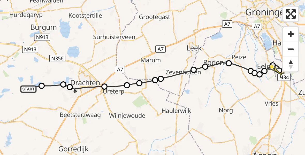 Routekaart van de vlucht: Lifeliner 4 naar Groningen Airport Eelde