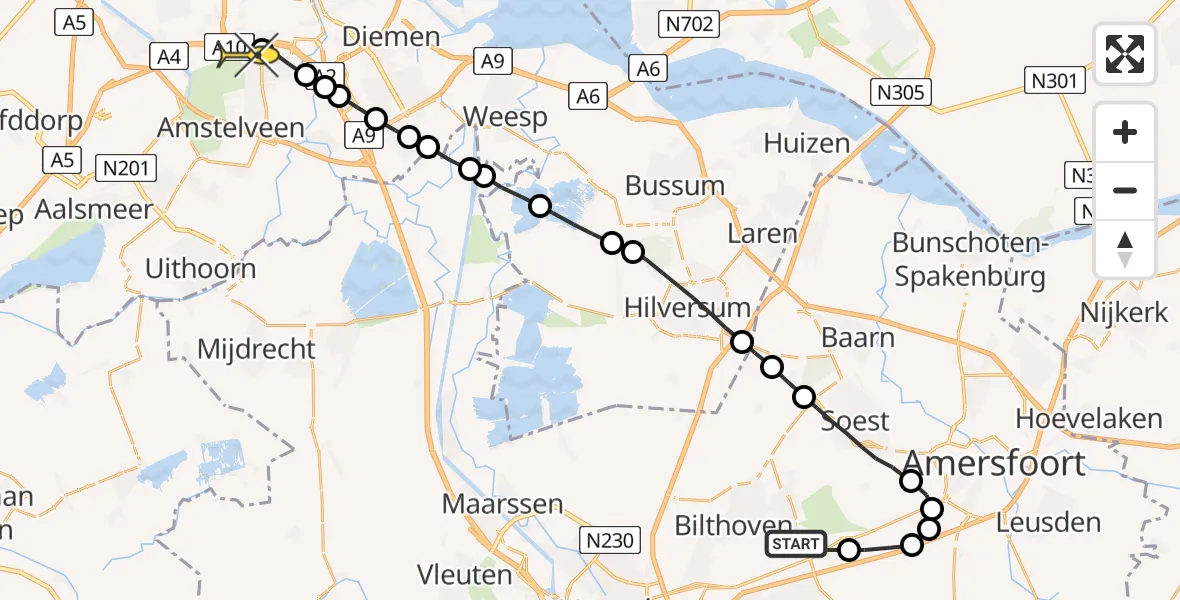 Routekaart van de vlucht: Lifeliner 1 naar VU Medisch Centrum Amsterdam