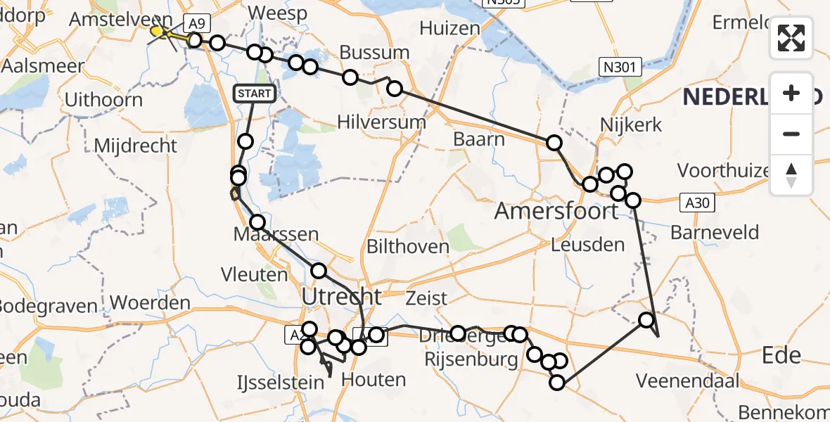 Routekaart van de vlucht: Politieheli naar Ouderkerk aan de Amstel