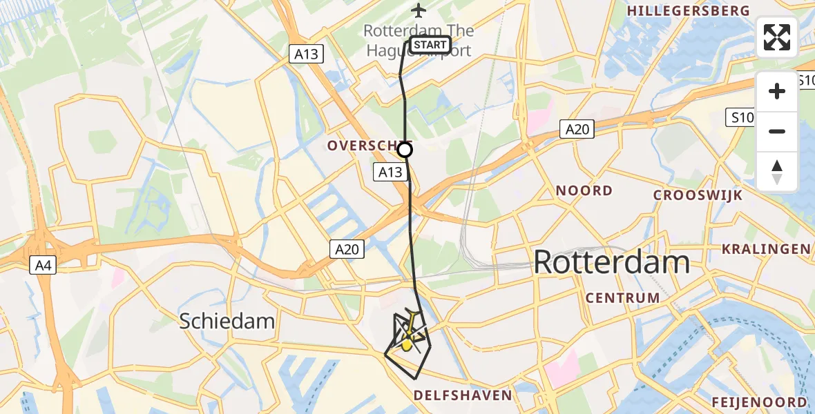 Routekaart van de vlucht: Lifeliner 2 naar Rotterdam