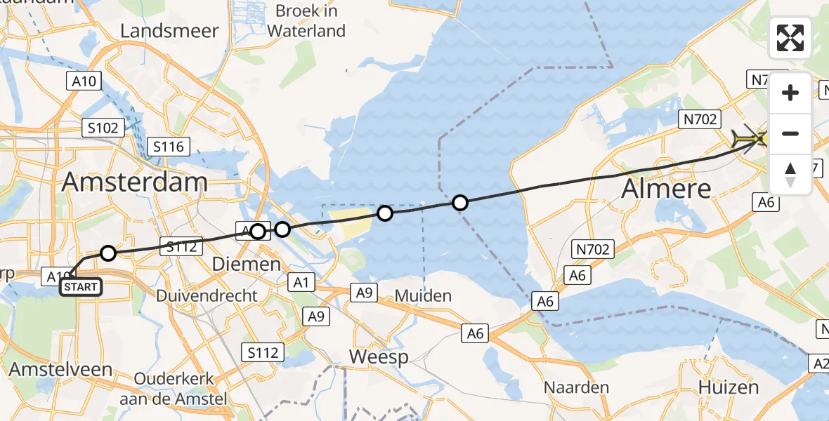 Routekaart van de vlucht: Lifeliner 1 naar Almere