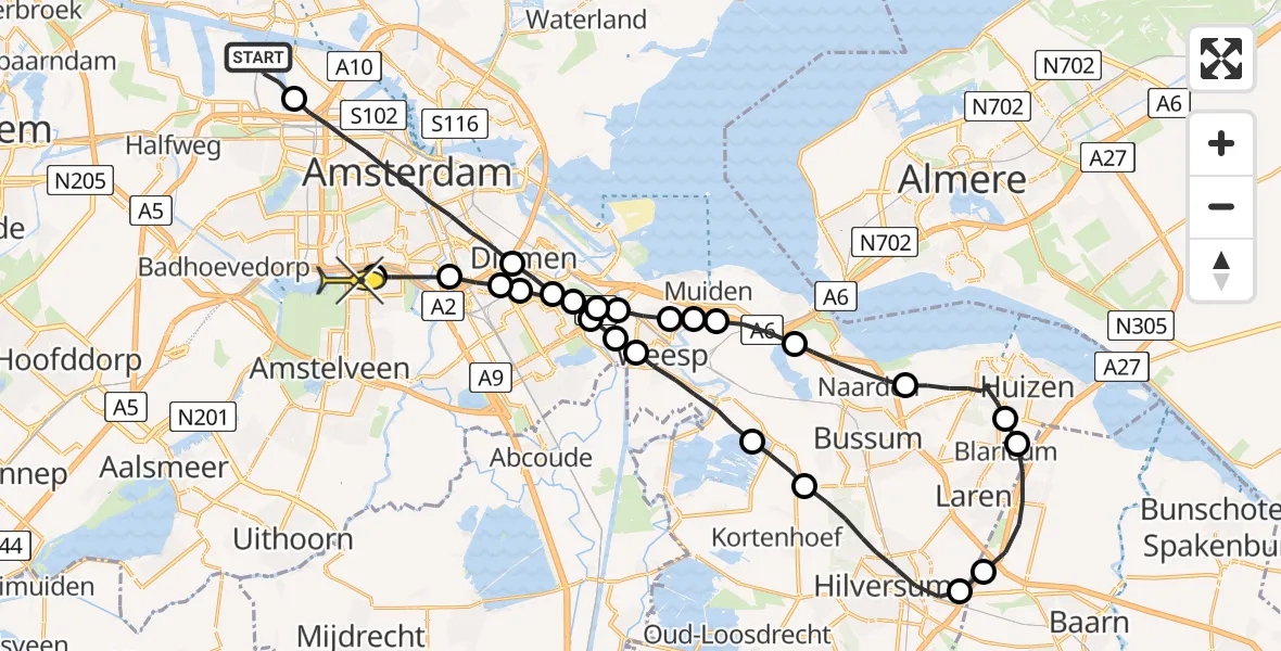 Routekaart van de vlucht: Lifeliner 1 naar VU Medisch Centrum Amsterdam