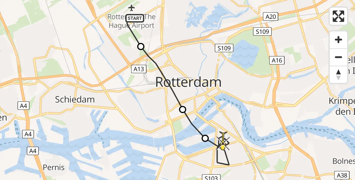 Routekaart van de vlucht: Lifeliner 2 naar Rotterdam