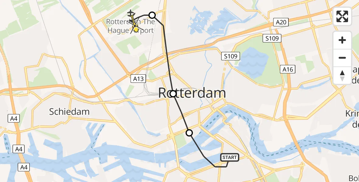 Routekaart van de vlucht: Lifeliner 2 naar Rotterdam The Hague Airport