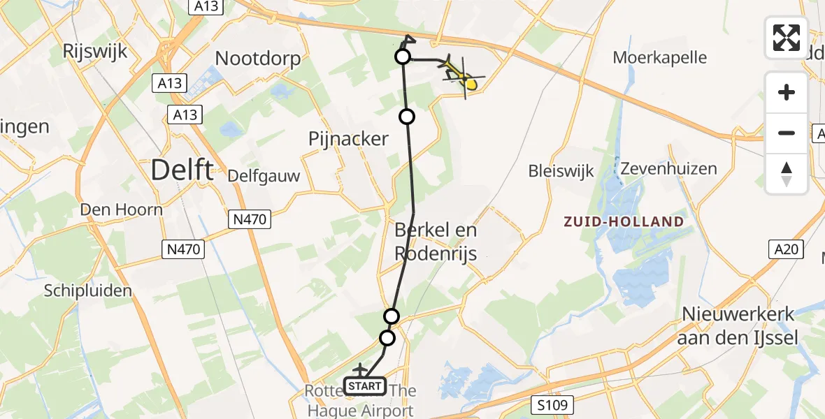 Routekaart van de vlucht: Lifeliner 2 naar Zoetermeer