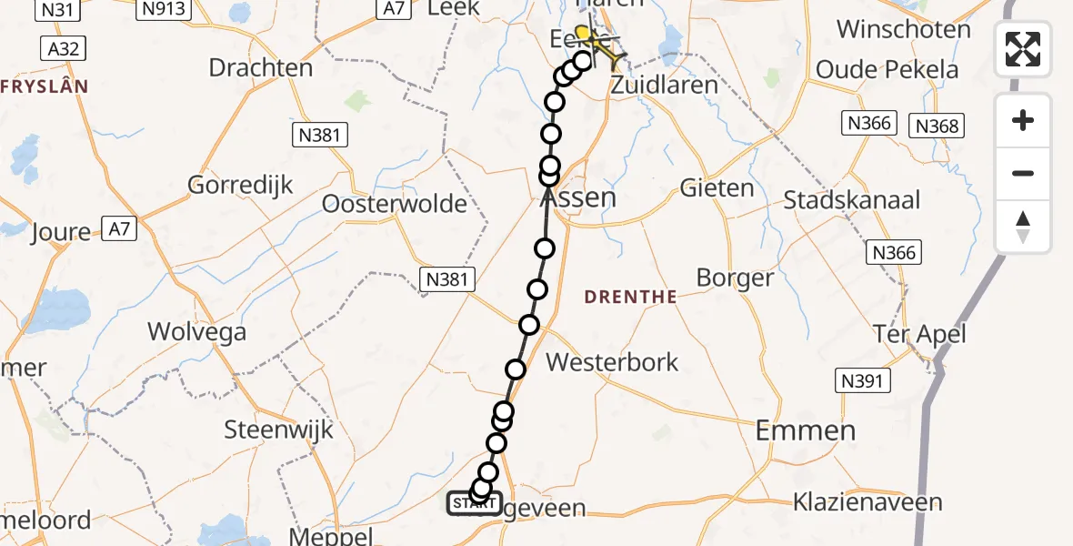 Routekaart van de vlucht: Lifeliner 4 naar Groningen Airport Eelde