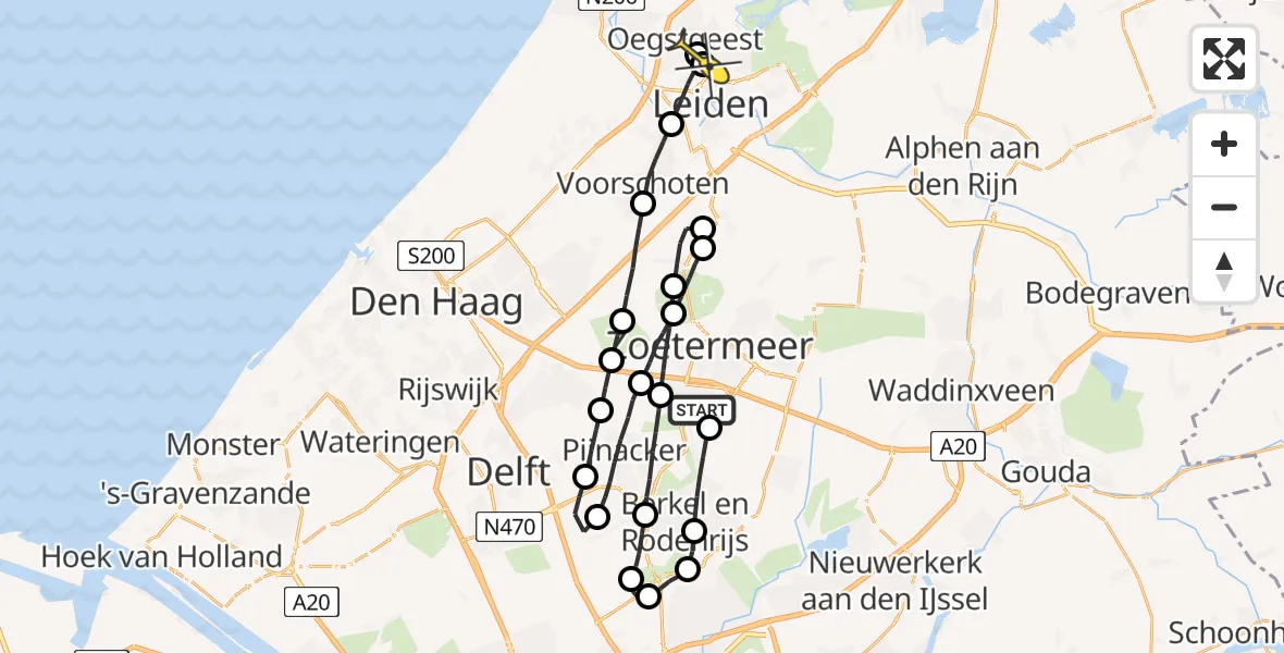 Routekaart van de vlucht: Lifeliner 2 naar Leiden