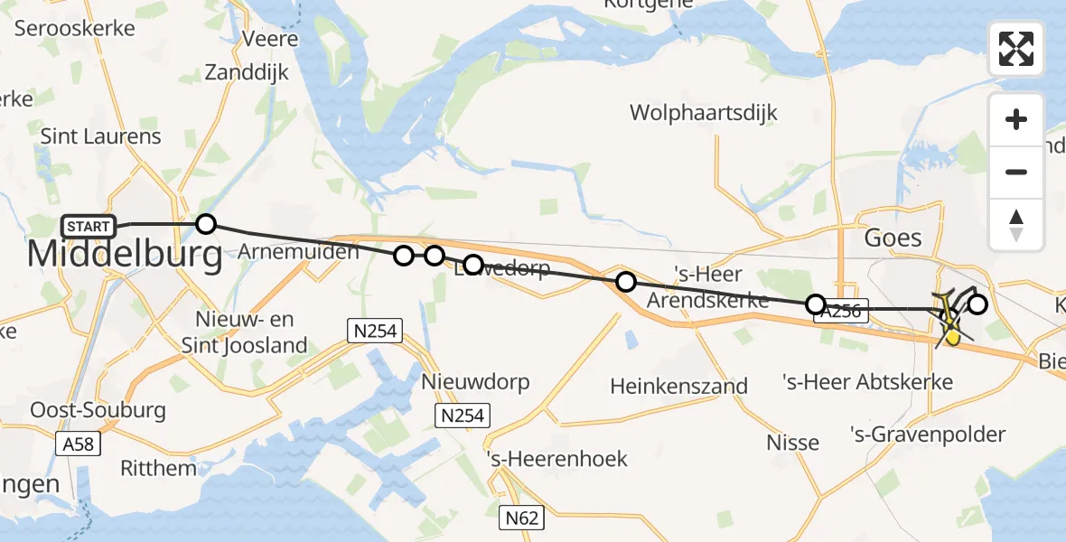 Routekaart van de vlucht: Lifeliner 2 naar Goes