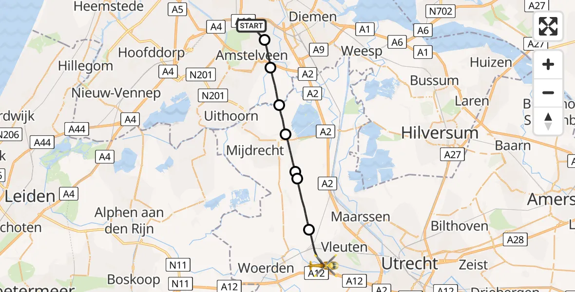 Vluchtroute Traumahelikopter VU Medisch Centrum Amsterdam - Harmelen, 09 september 2022, 05:25