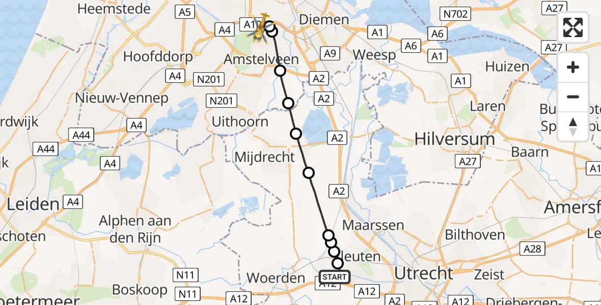 Vluchtroute Traumahelikopter Harmelen - VU Medisch Centrum Amsterdam, 09 september 2022, 05:48