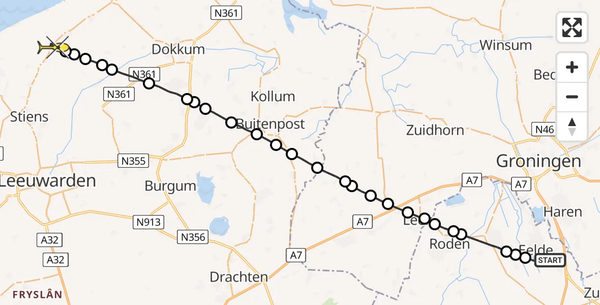 Routekaart van de vlucht: Lifeliner 4 naar Marrum