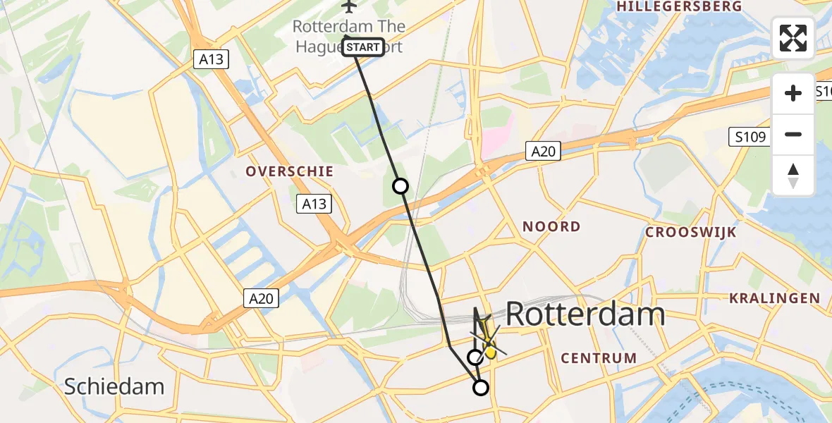 Routekaart van de vlucht: Lifeliner 2 naar Rotterdam