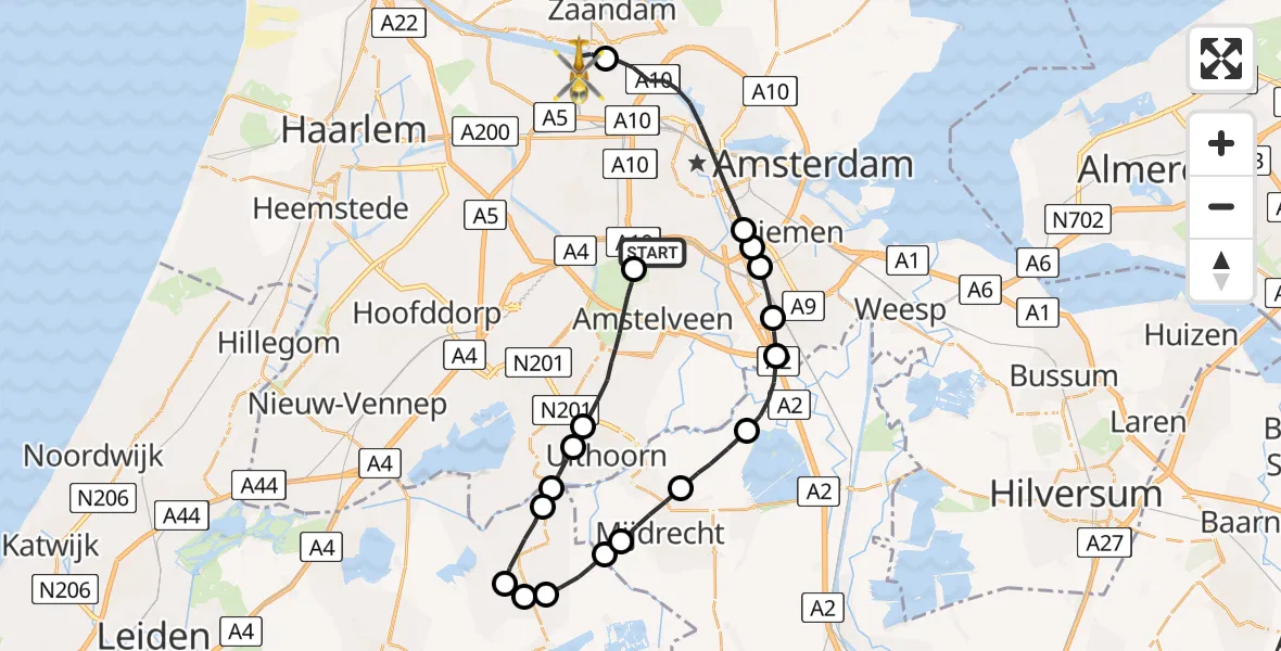 Vluchtroute Traumahelikopter VU Medisch Centrum Amsterdam - Amsterdam Heliport, 09 september 2022, 09:43