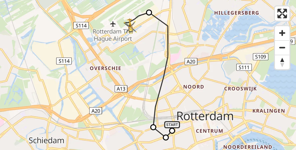 Vluchtroute Traumahelikopter Rotterdam - Rotterdam The Hague Airport, 09 september 2022, 09:51