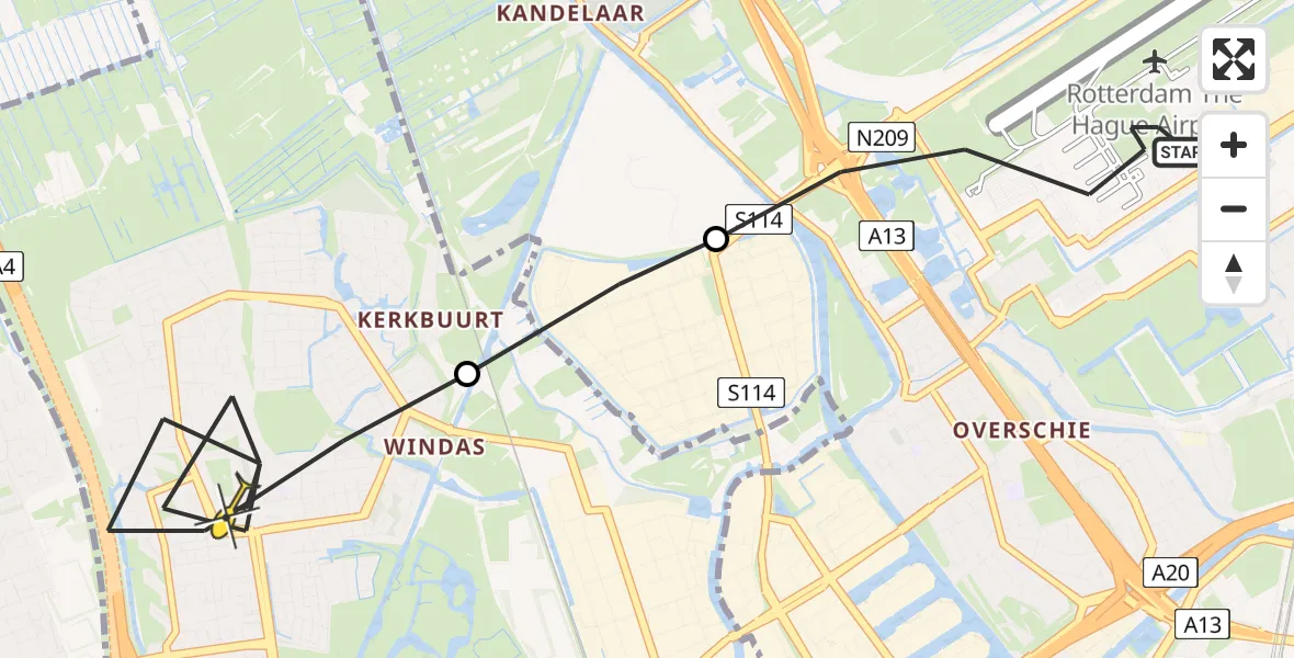 Routekaart van de vlucht: Lifeliner 2 naar Schiedam