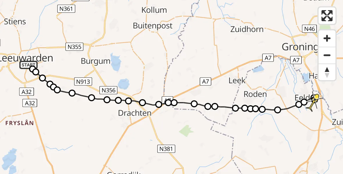 Routekaart van de vlucht: Lifeliner 4 naar Groningen Airport Eelde