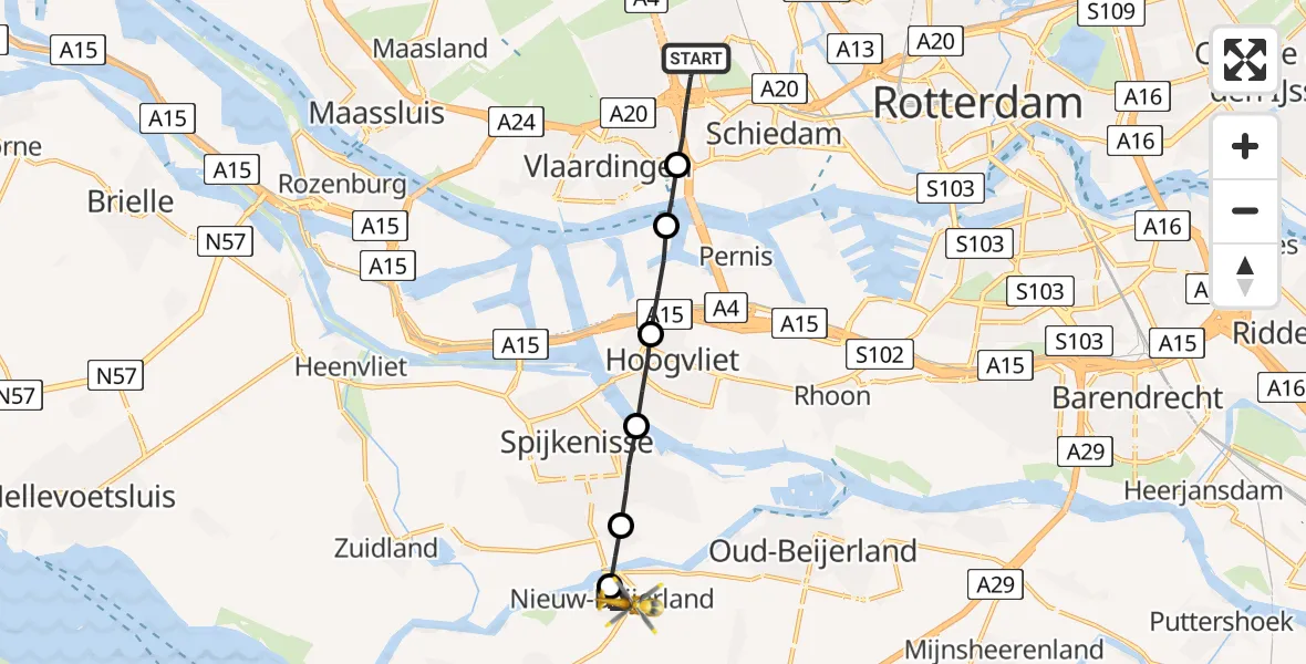 Vluchtroute Traumahelikopter Schiedam - Nieuw-Beijerland, 09 september 2022, 11:07