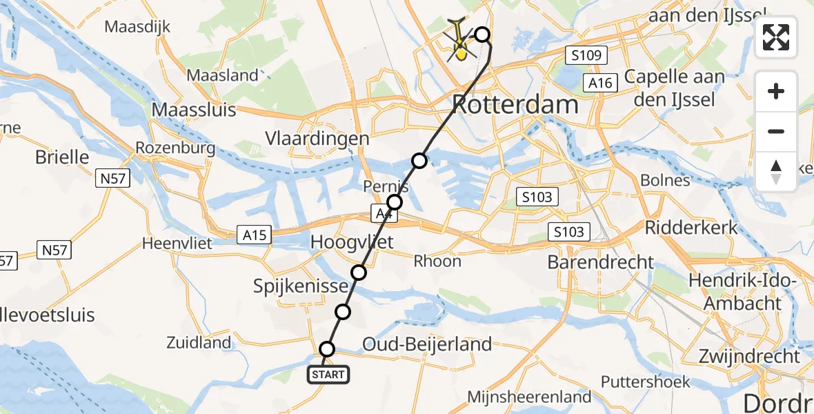 Routekaart van de vlucht: Lifeliner 2 naar Rotterdam The Hague Airport