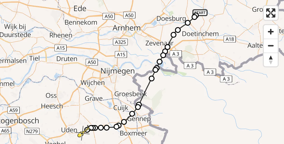 Routekaart van de vlucht: Lifeliner 3 naar Vliegbasis Volkel