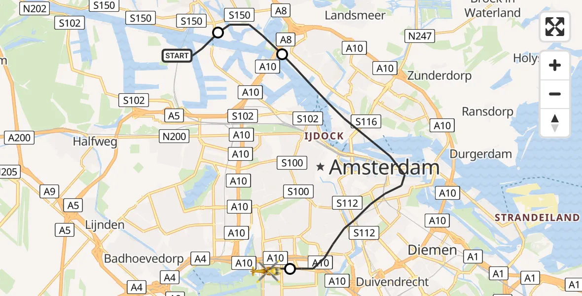 Vluchtroute Traumahelikopter Amsterdam Heliport - VU Medisch Centrum Amsterdam, 09 september 2022, 13:47