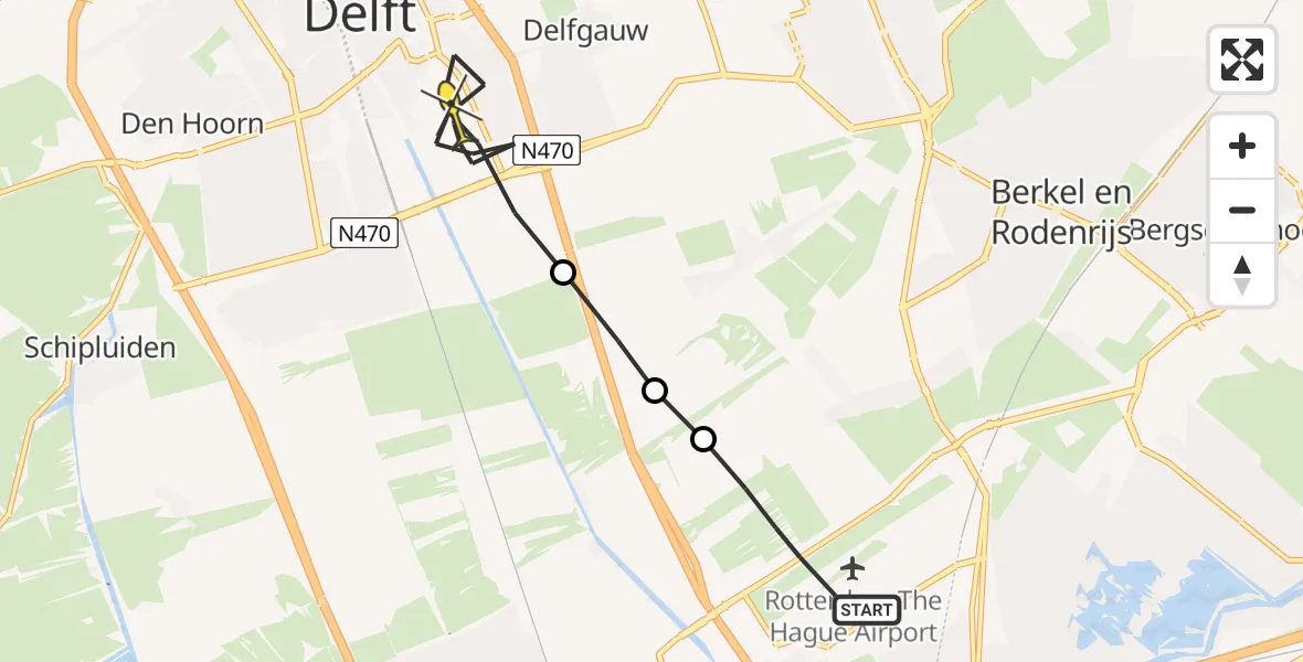 Routekaart van de vlucht: Lifeliner 2 naar Delft