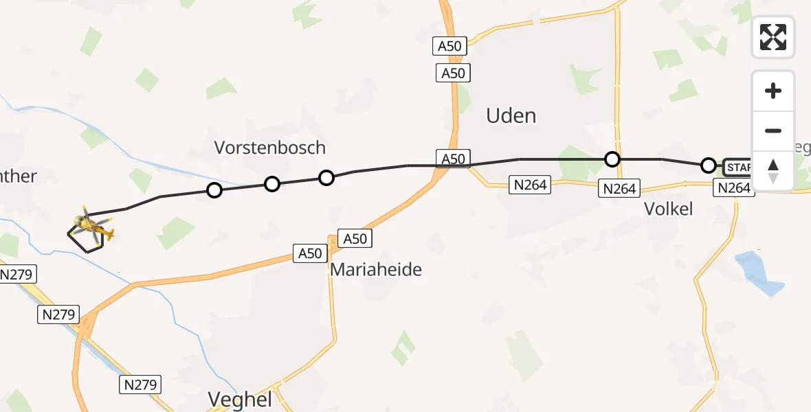 Vluchtroute Traumahelikopter Vliegbasis Volkel - Heeswijk-Dinther, 09 september 2022, 15:01