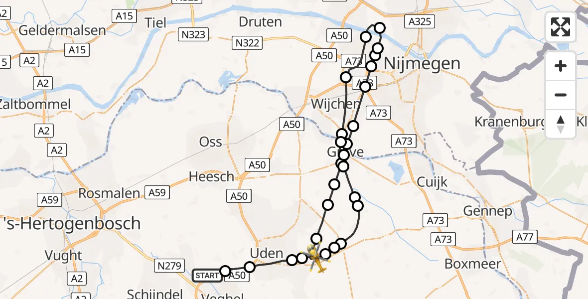 Vluchtroute Traumahelikopter Heeswijk-Dinther - Vliegbasis Volkel, 09 september 2022, 15:16