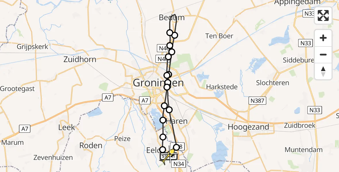 Routekaart van de vlucht: Lifeliner 4 naar Groningen Airport Eelde
