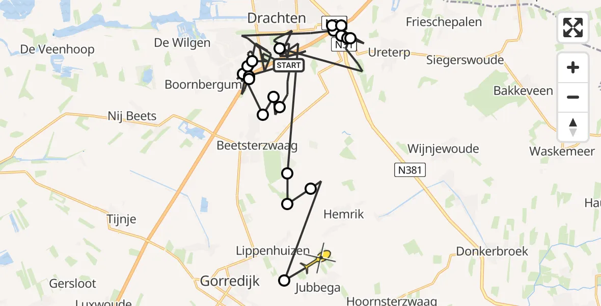 Routekaart van de vlucht: Politiehelikopter naar Lippenhuizen