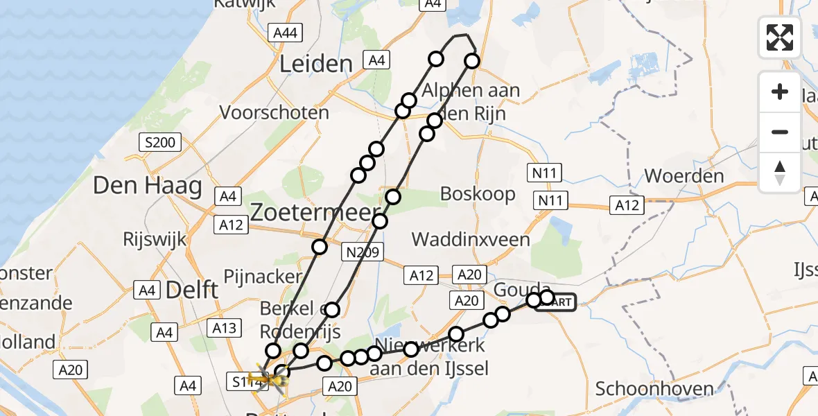 Vluchtroute Traumahelikopter Gouda - Rotterdam The Hague Airport, 09 september 2022, 16:11