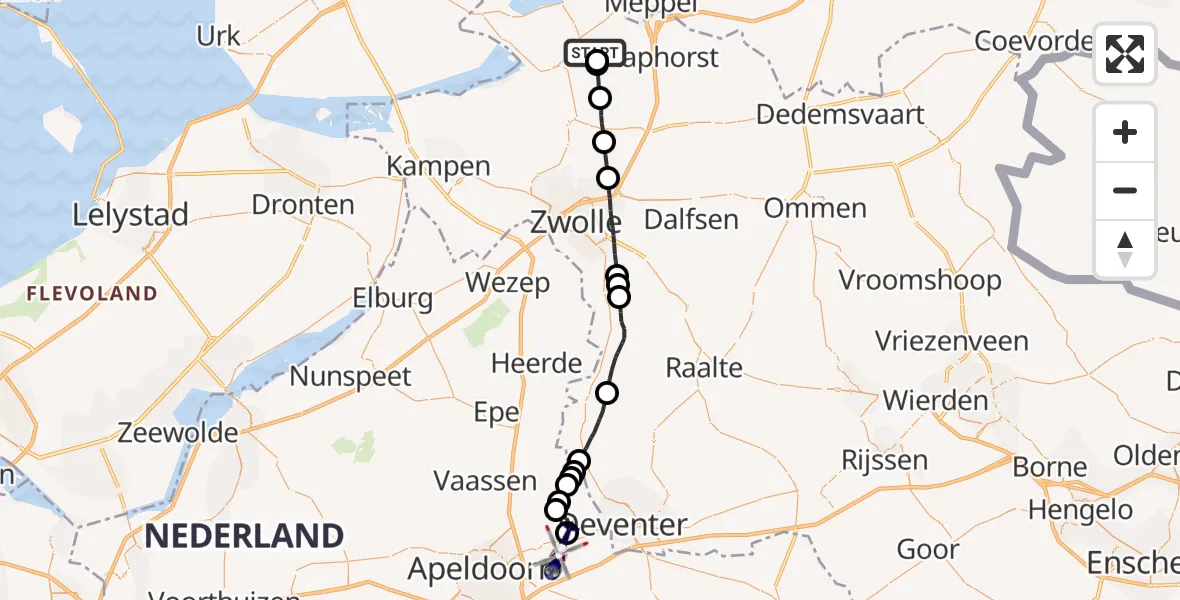 Vluchtroute Politiehelikopter Staphorst - Twello, 09 september 2022, 16:20