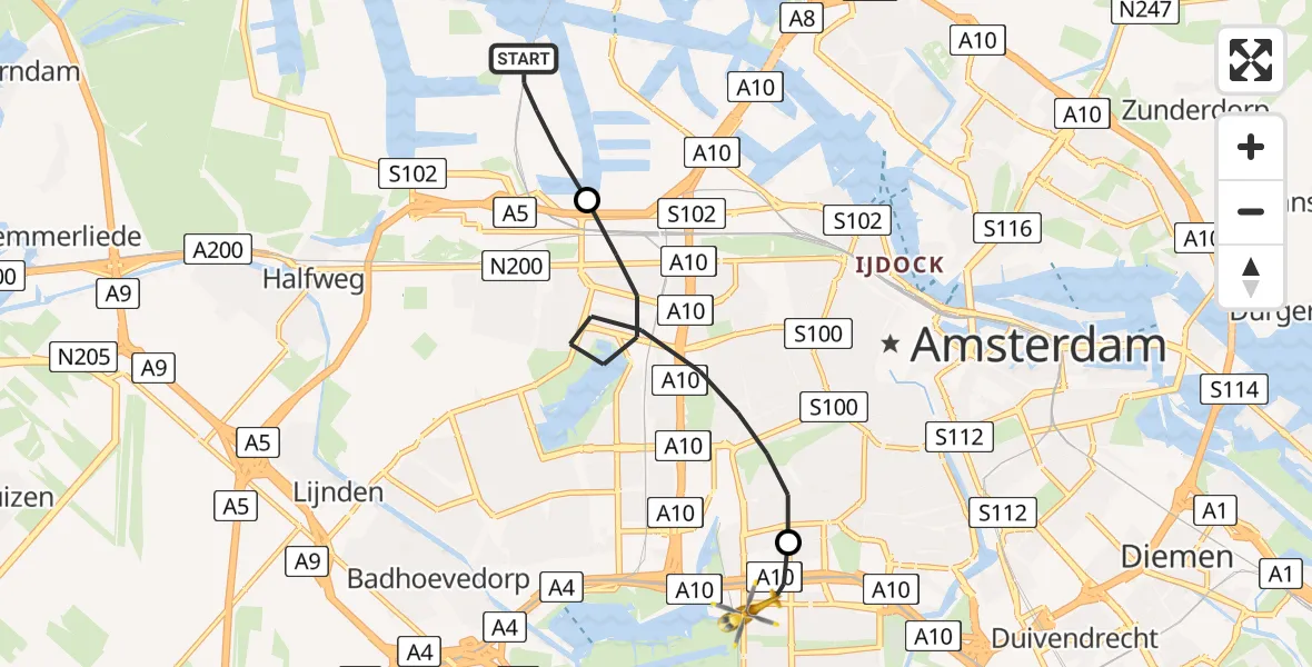 Vluchtroute Traumahelikopter Amsterdam Heliport - VU Medisch Centrum Amsterdam, 09 september 2022, 16:37