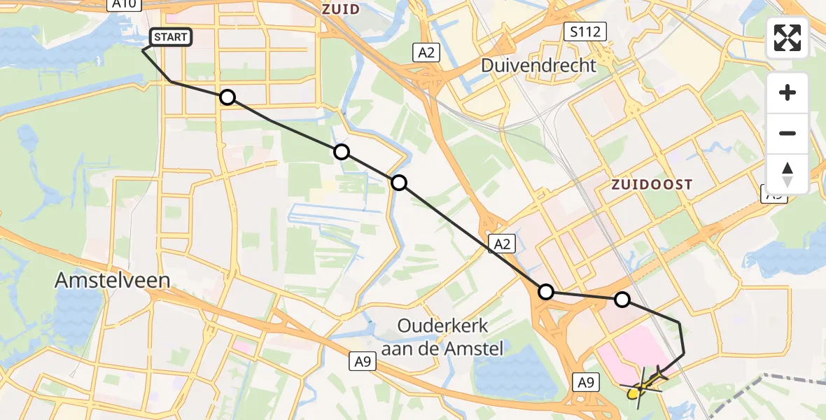 Routekaart van de vlucht: Lifeliner 1 naar Academisch Medisch Centrum (AMC)