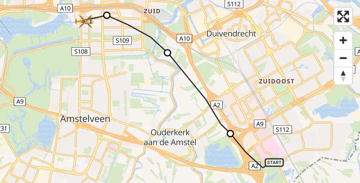 Vluchtroute Traumahelikopter Academisch Medisch Centrum (AMC) - VU Medisch Centrum Amsterdam, 09 september 2022, 16:58