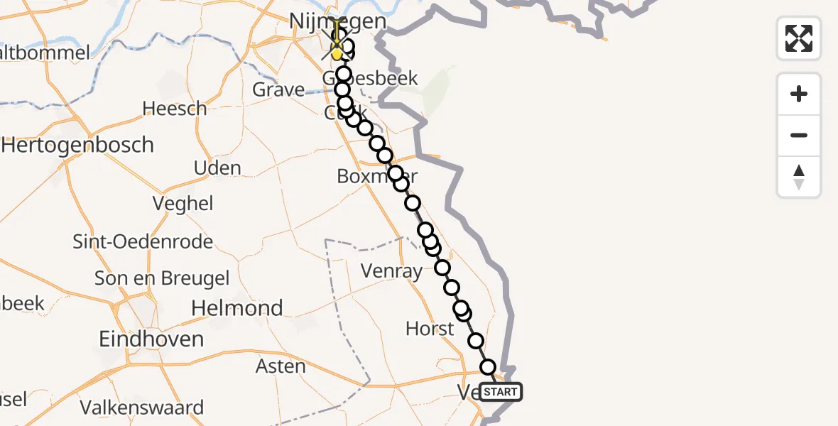 Routekaart van de vlucht: Lifeliner 3 naar Radboud Universitair Medisch Centrum