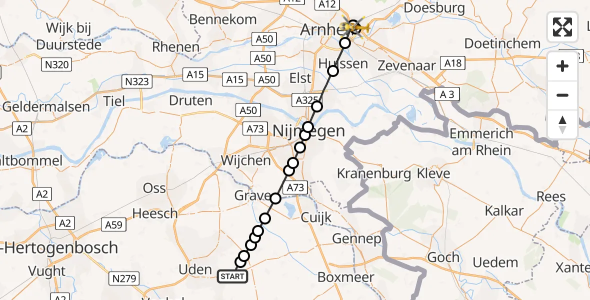 Vluchtroute Traumahelikopter Vliegbasis Volkel - Velp, 09 september 2022, 20:25
