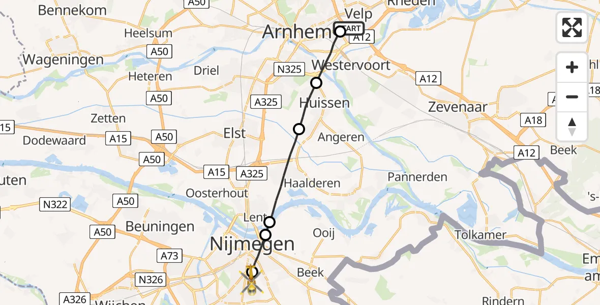 Vluchtroute Traumahelikopter Velp - Radboud Universitair Medisch Centrum, 09 september 2022, 21:11