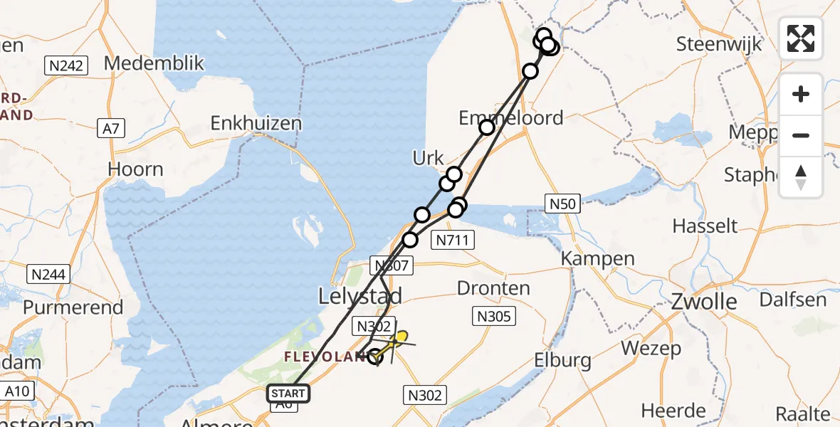 Routekaart van de vlucht: Politieheli naar Lelystad Airport