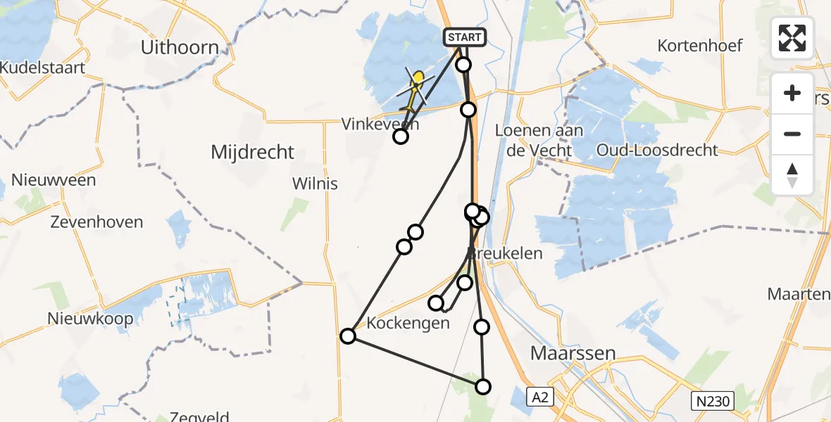 Routekaart van de vlucht: Politiehelikopter naar Vinkeveen