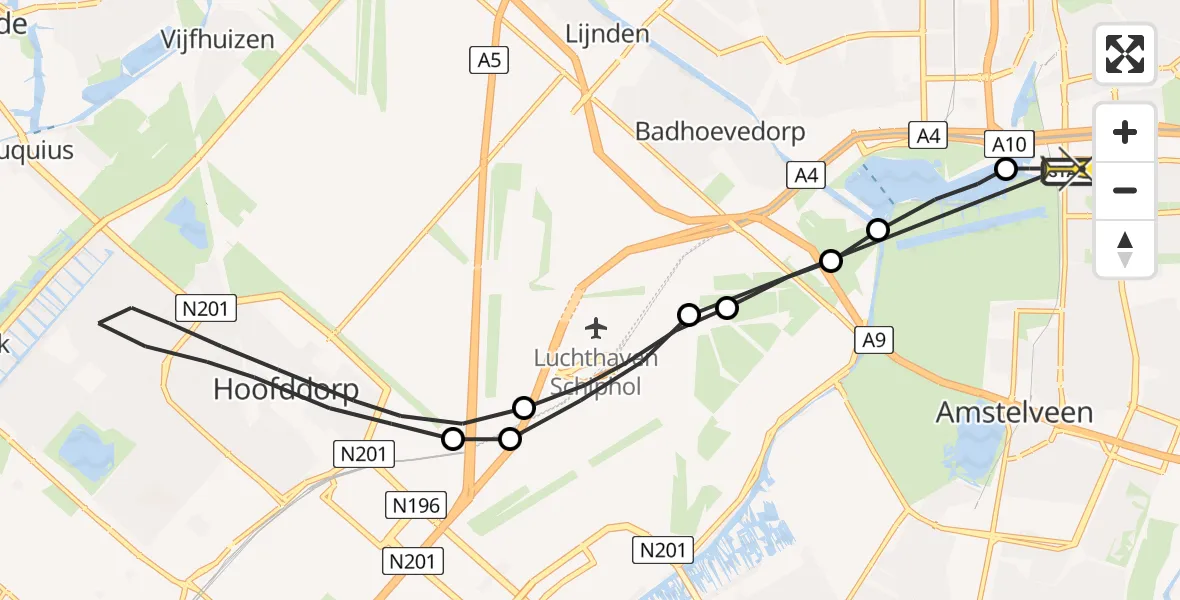 Routekaart van de vlucht: Lifeliner 1 naar VU Medisch Centrum Amsterdam
