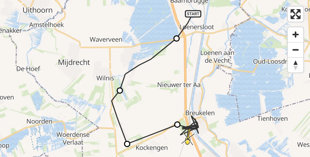 Routekaart van de vlucht: Politieheli naar Breukelen