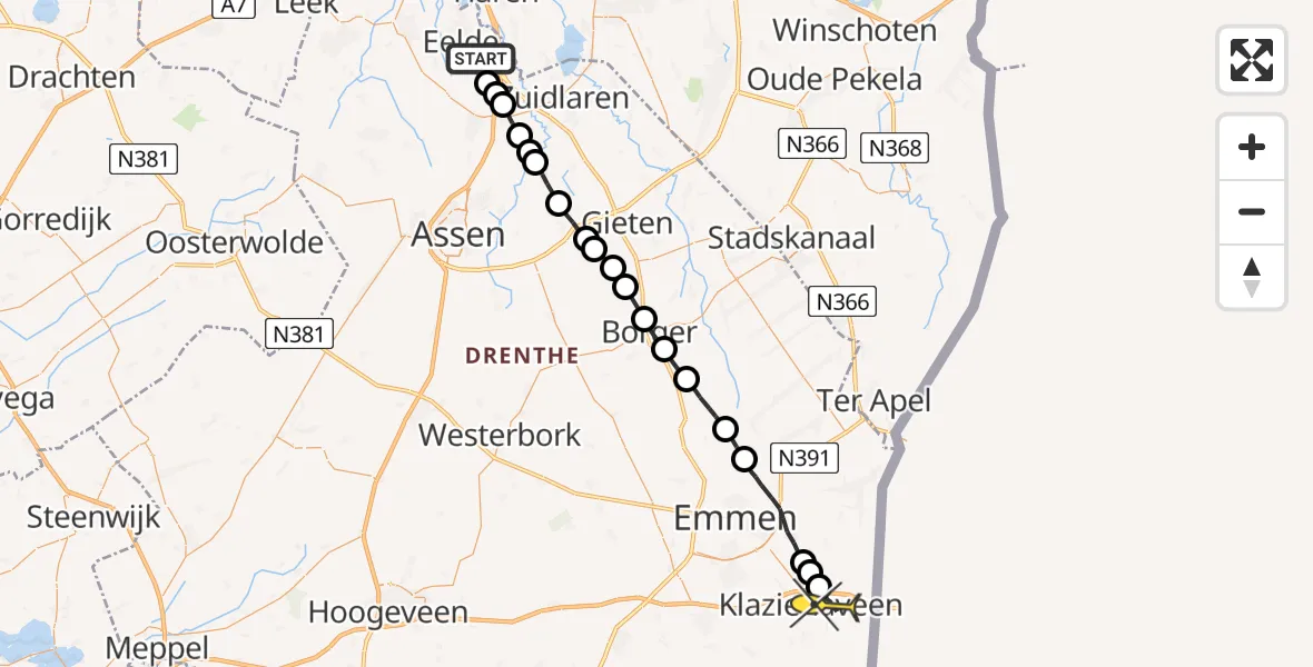 Routekaart van de vlucht: Lifeliner 4 naar Klazienaveen