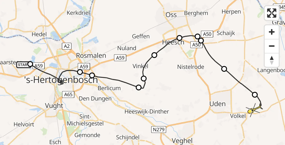 Routekaart van de vlucht: Lifeliner 3 naar Vliegbasis Volkel