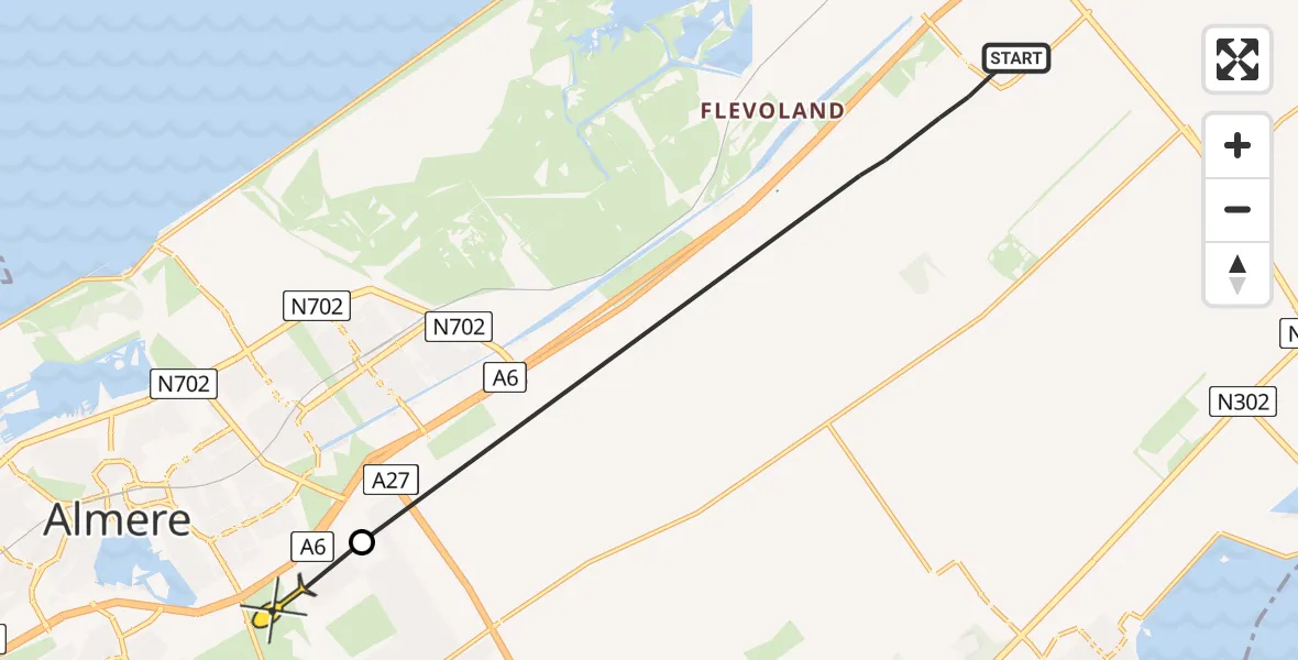 Routekaart van de vlucht: Politiehelikopter naar Almere